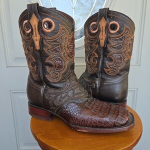 El General Crocodile Leather Western Boots